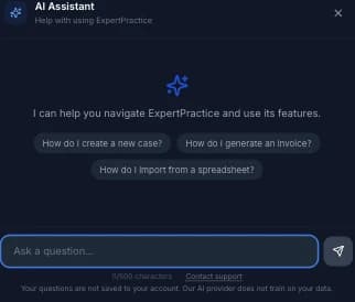 The AI Assistant panel open with three suggested questions and an empty input field