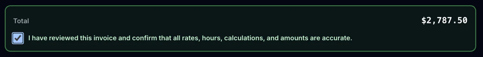 The reviewed-and-confirmed accuracy checkbox, checked