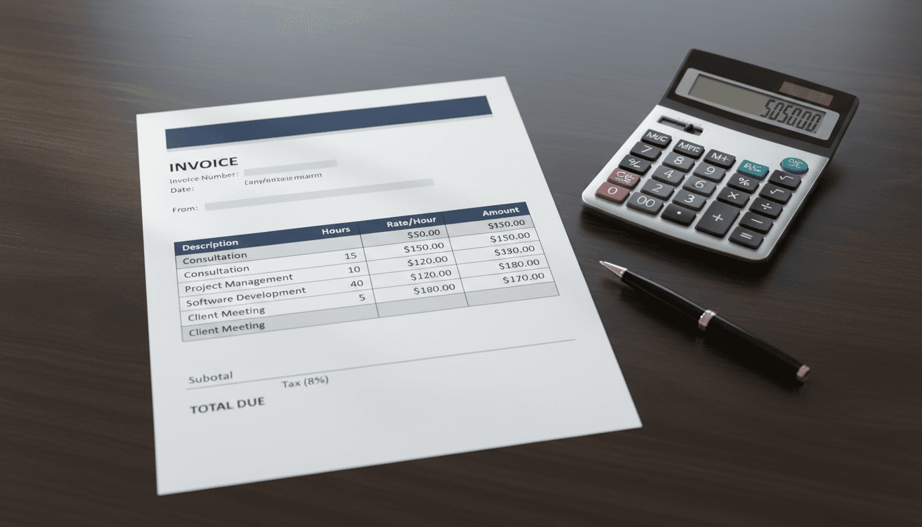 Expert witness invoice with hourly rates