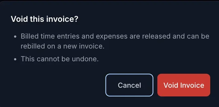 The Void Invoice confirmation modal